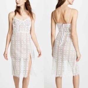 NEW For Love and Lemons Dakota Lace Midi Dress Bodysuit Sheer White Size M